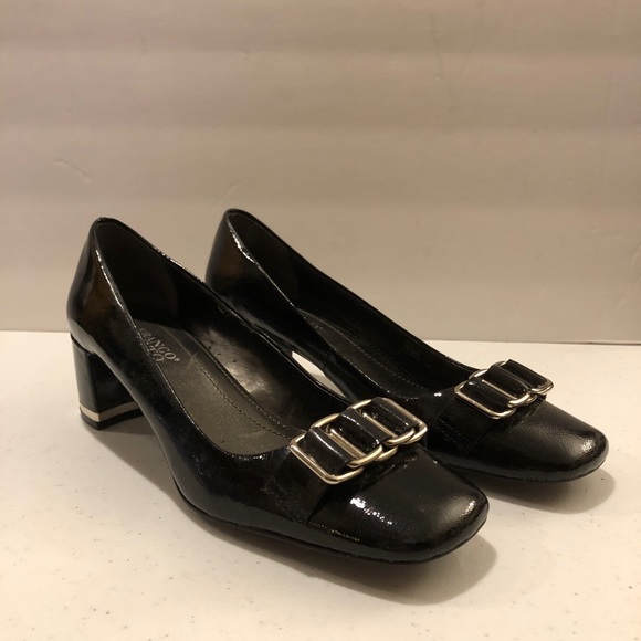 Franco Sarto Black Patent Leather Pumps “Flexor” w/ buckle detailing, Sz 8 - Picture 1 of 10